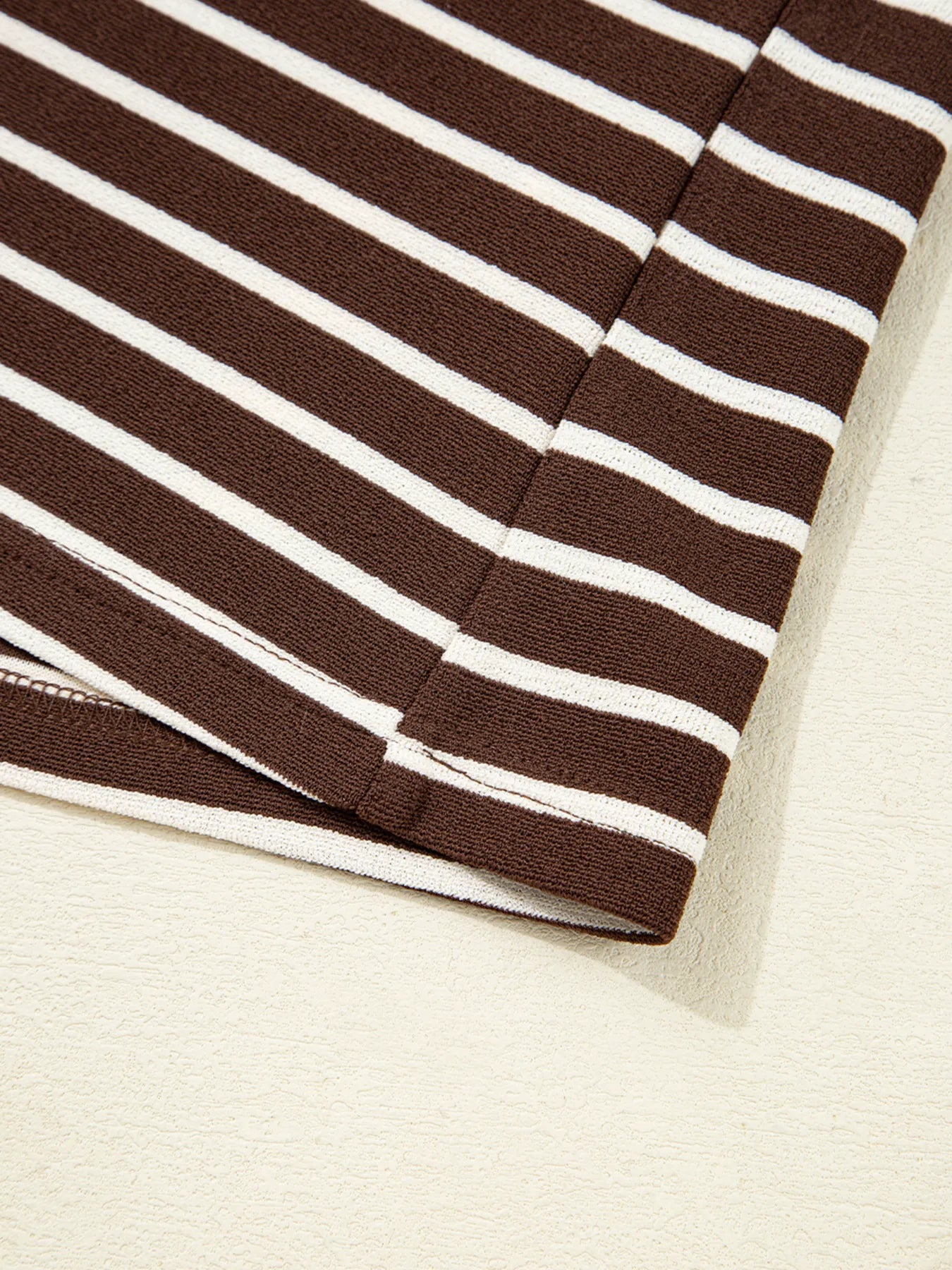 Stripe Cropped Crew Neck Long Sleeve T Shirt - Fashorio