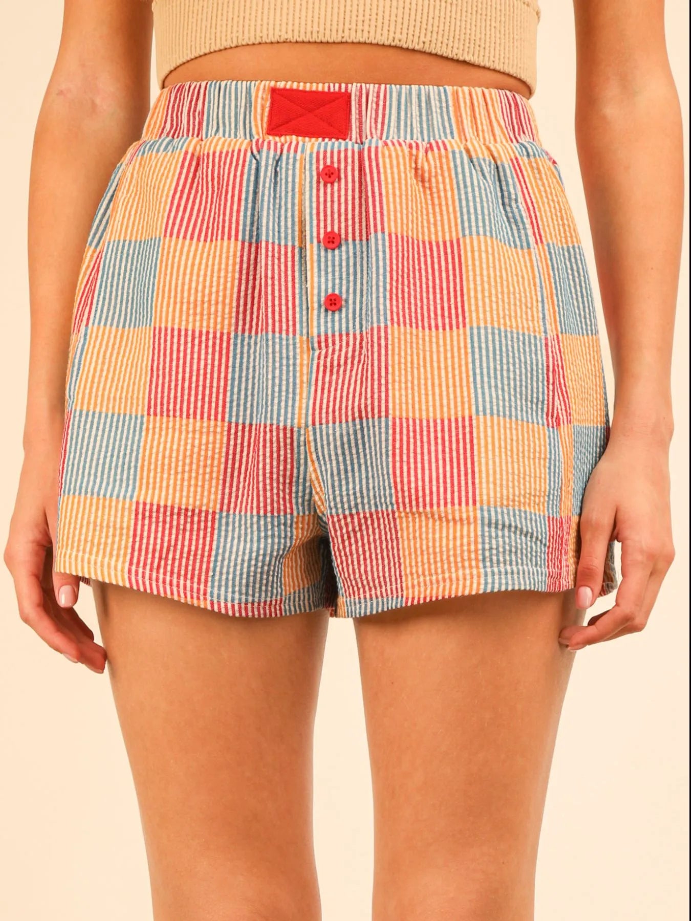 Striped High-Waist Shorts - Fashorio