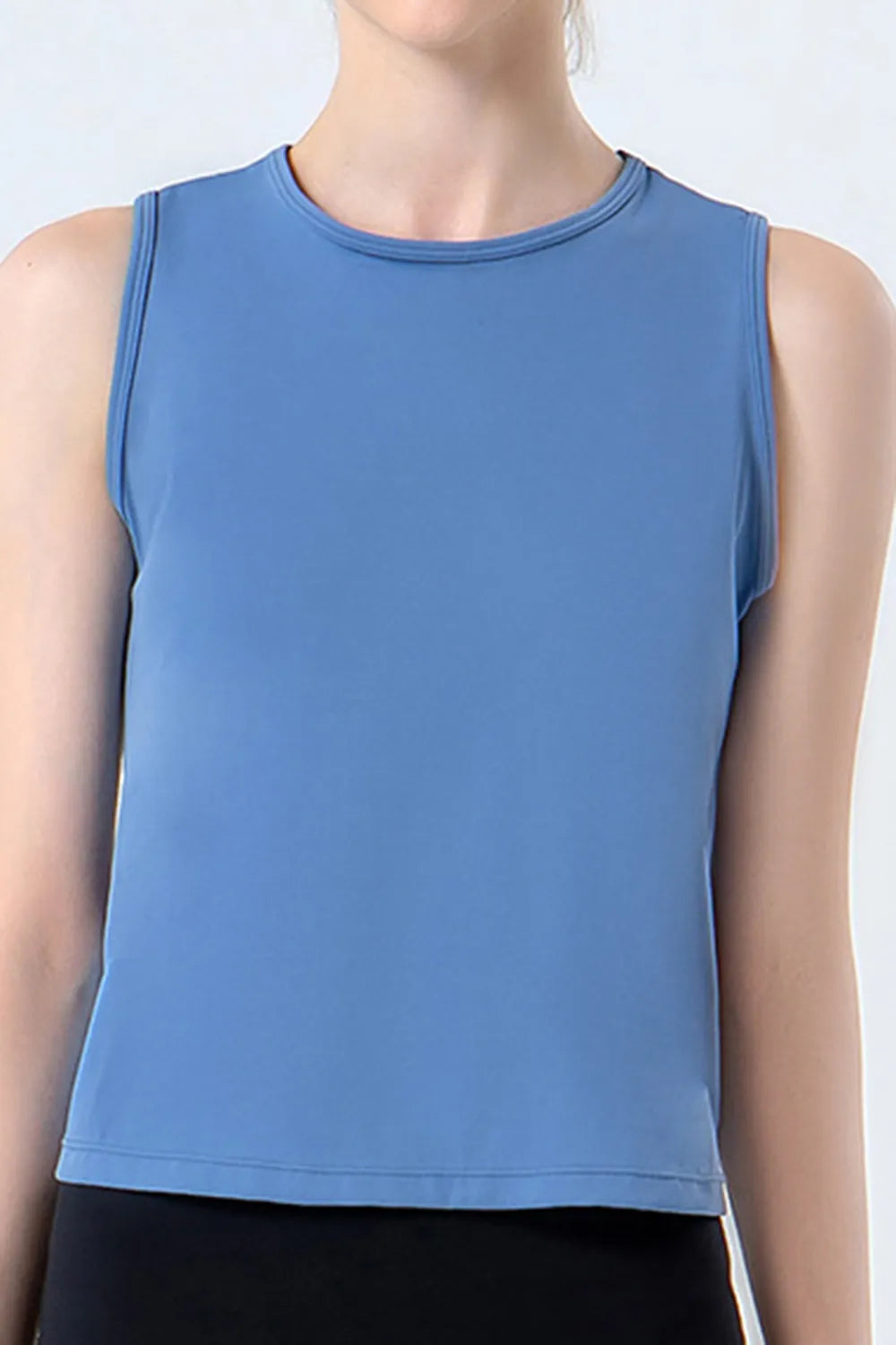 Round Neck Active Tank Dusty Blue - Fashorio