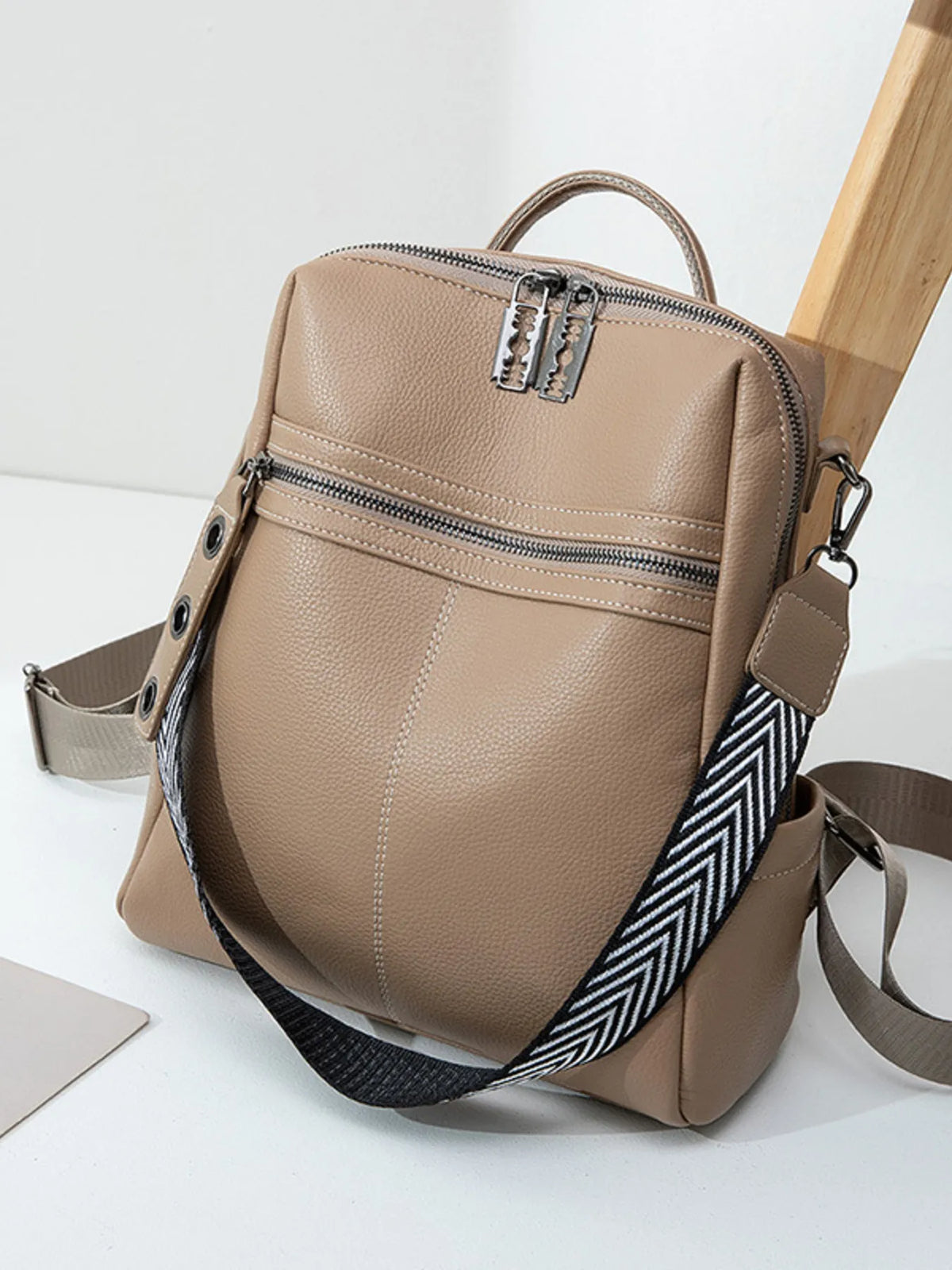 Leather multi compartment backpack back with straps