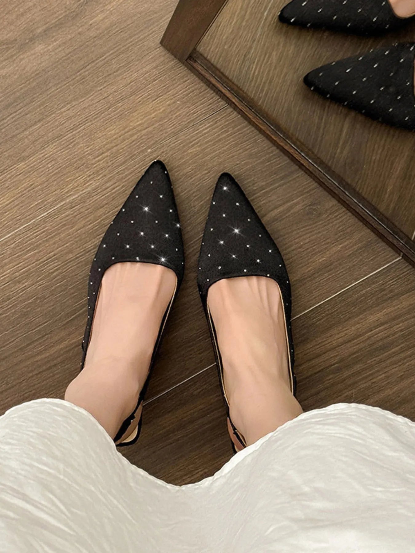 Pointed Toe Slingback Pumps Black - Fashorio