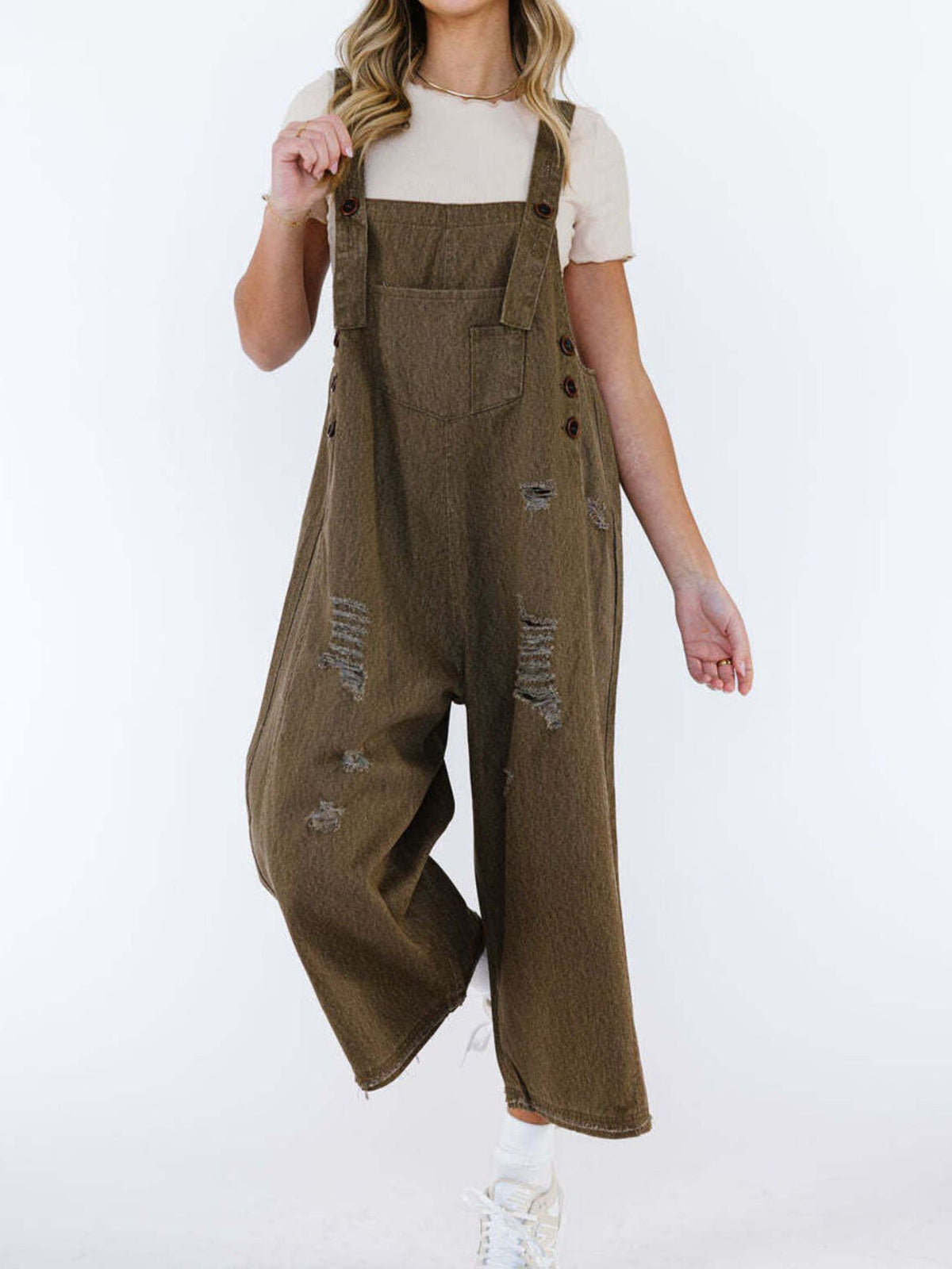 Denim overalls full length look