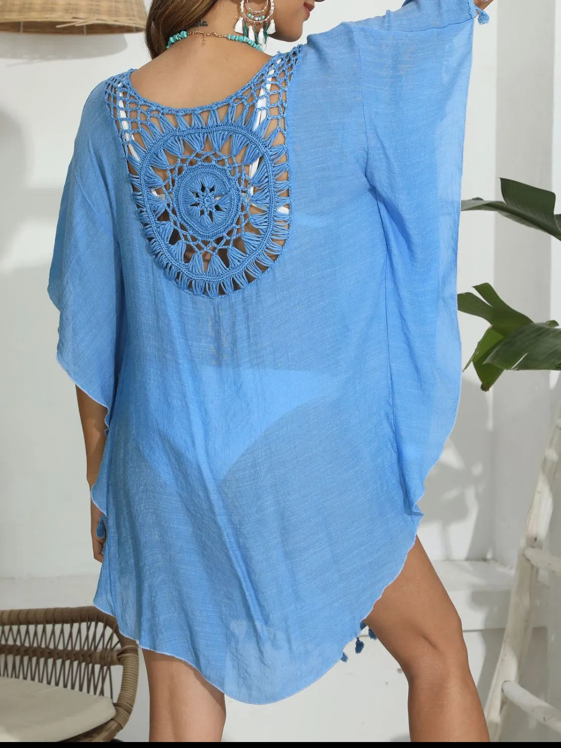 Tassel Crochet Round Neck Cover-Up - Fashorio