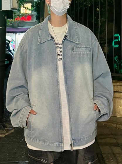Men's Full Size Zip Up Long Sleeve Denim Jacket Plus Size - Fashorio