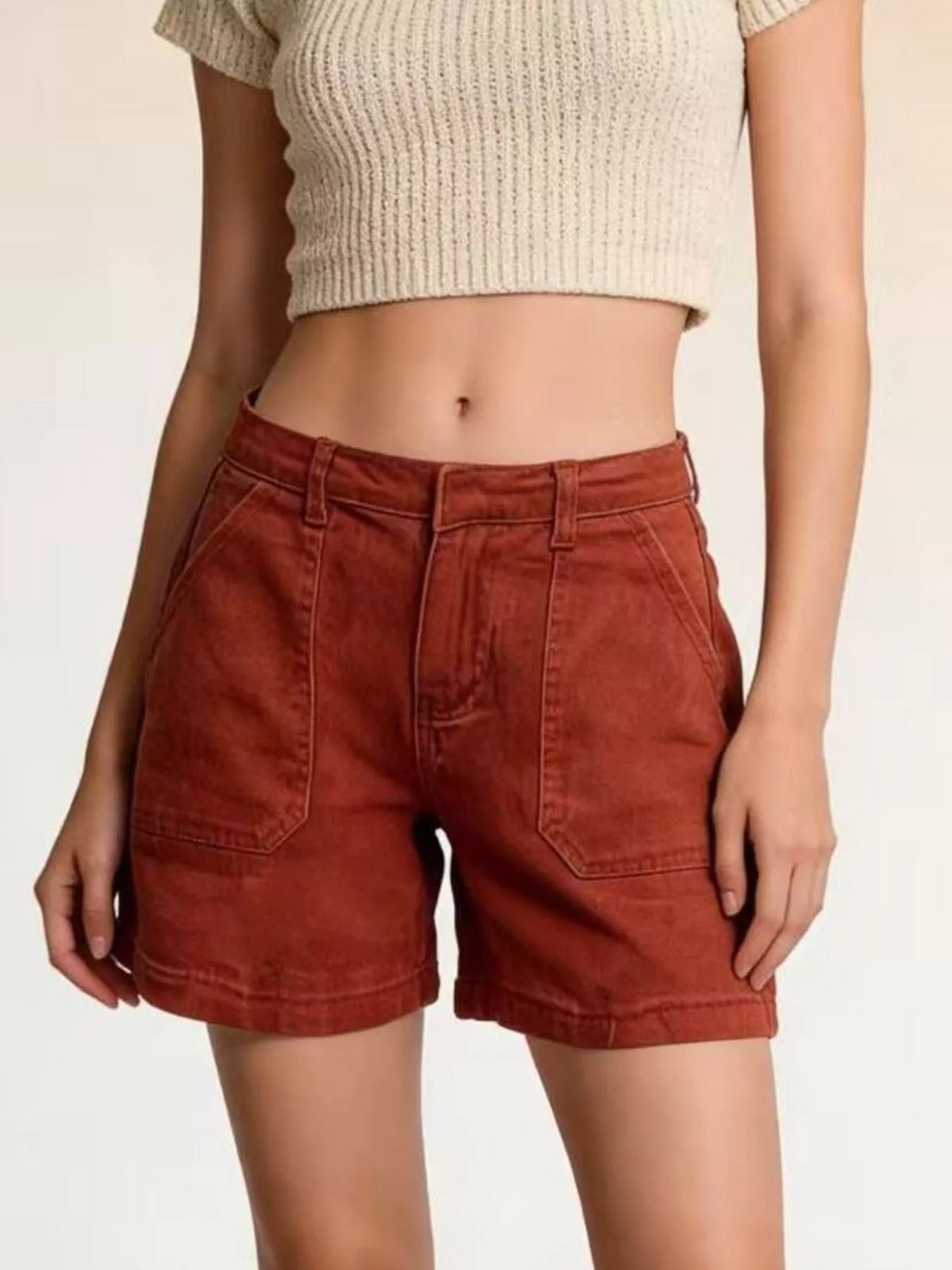 Denim shorts alternate color waistband view