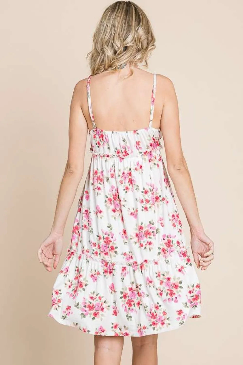 Floral Frill Cami Dress in Ivory back view