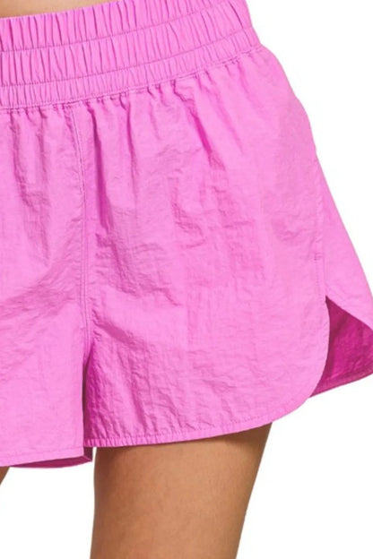 Zenana Windbreaker Smocked Waistband Running Shorts - Fashorio