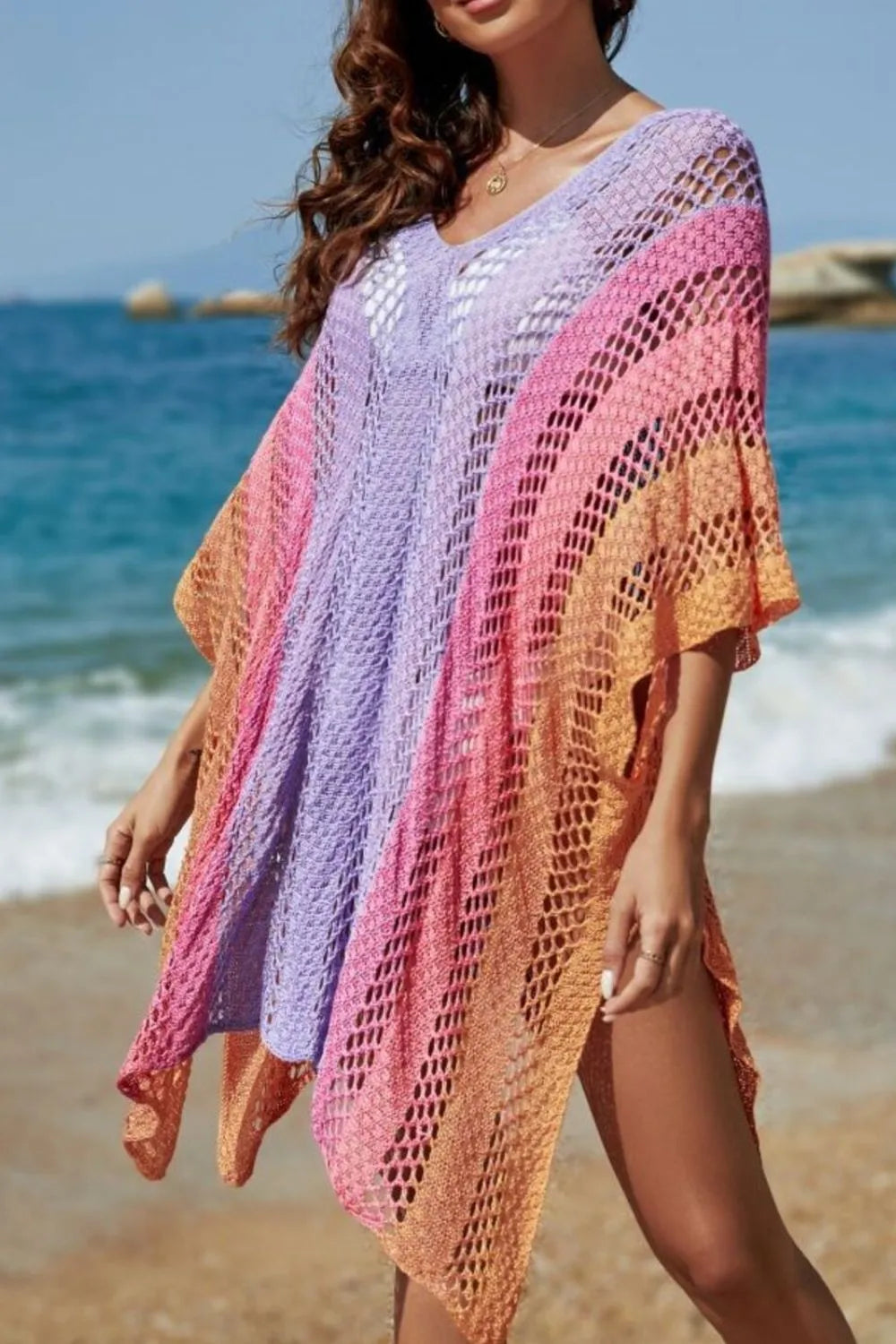 Rainbow Gradient Crochet Cover-Up - Fashorio