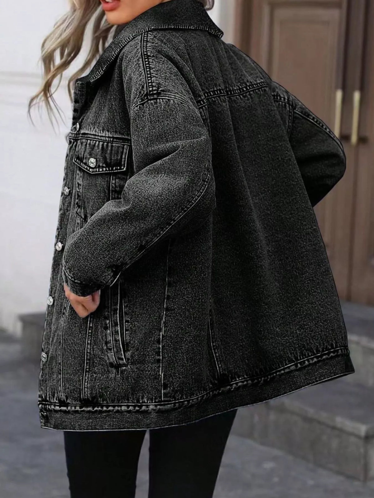 Washed Oversized Denim Jacket in Gray view 8