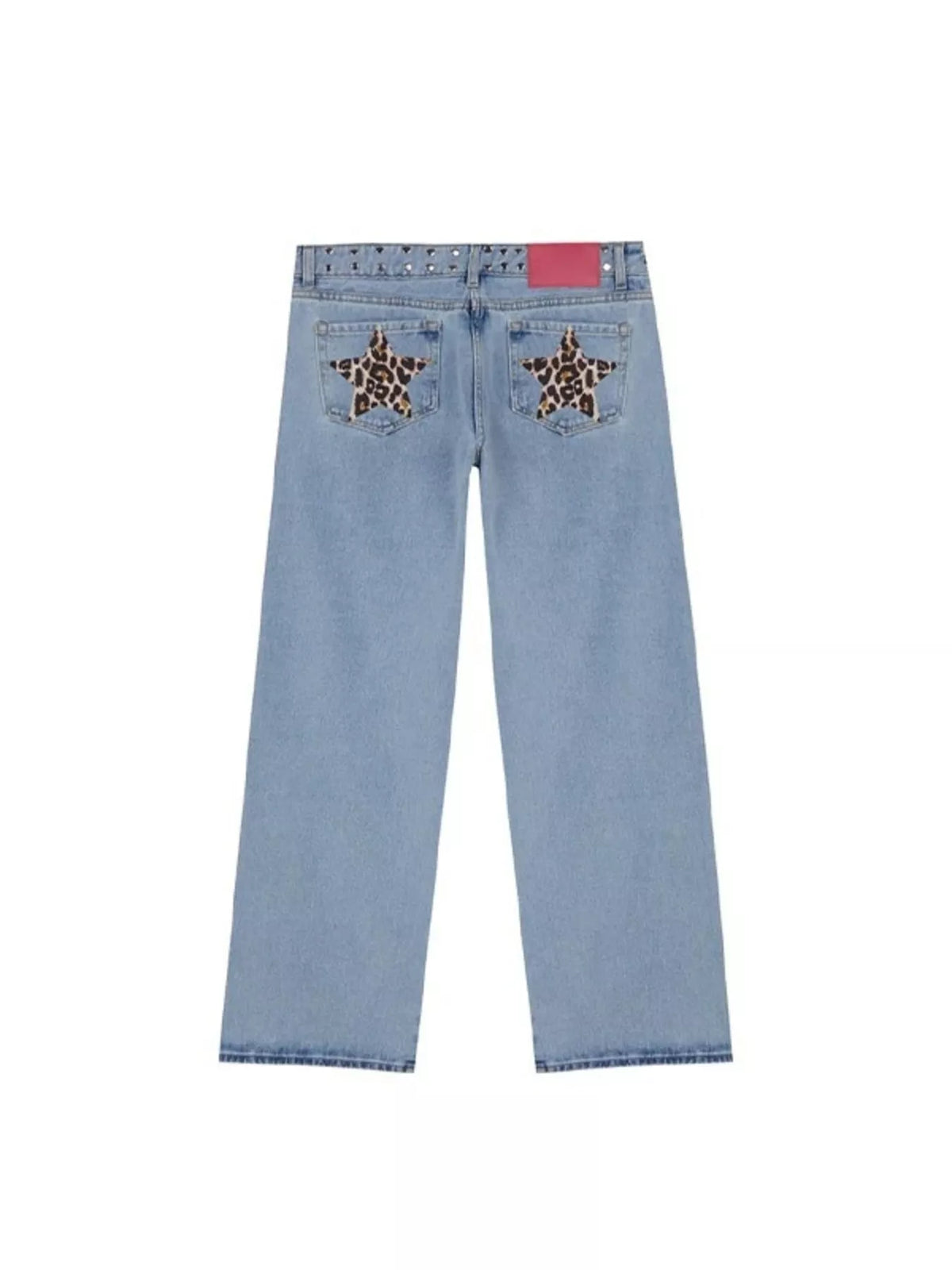 Back view of leopard star patch jeans