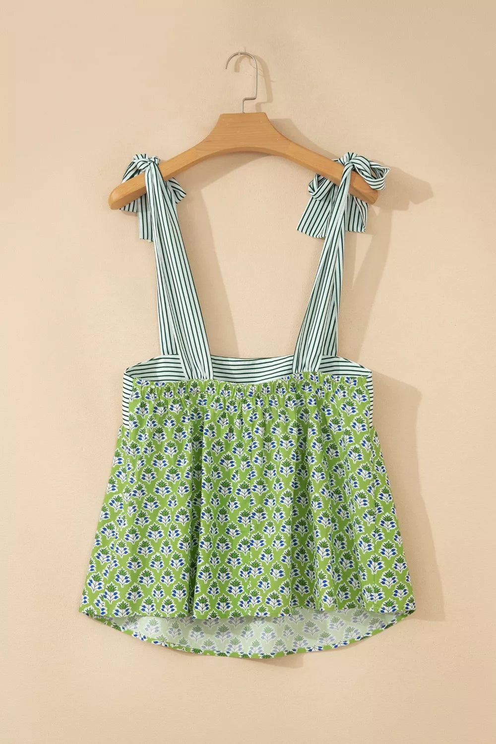 Matcha green floral print tie strap tank full length view