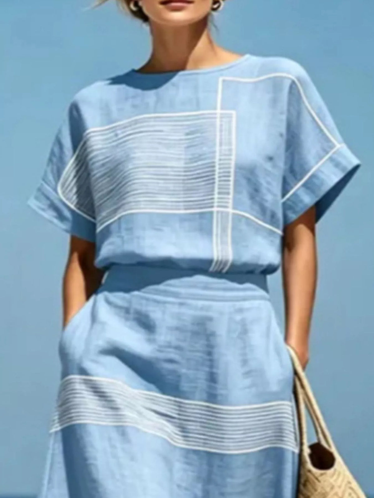 Striped two piece set shown from the side