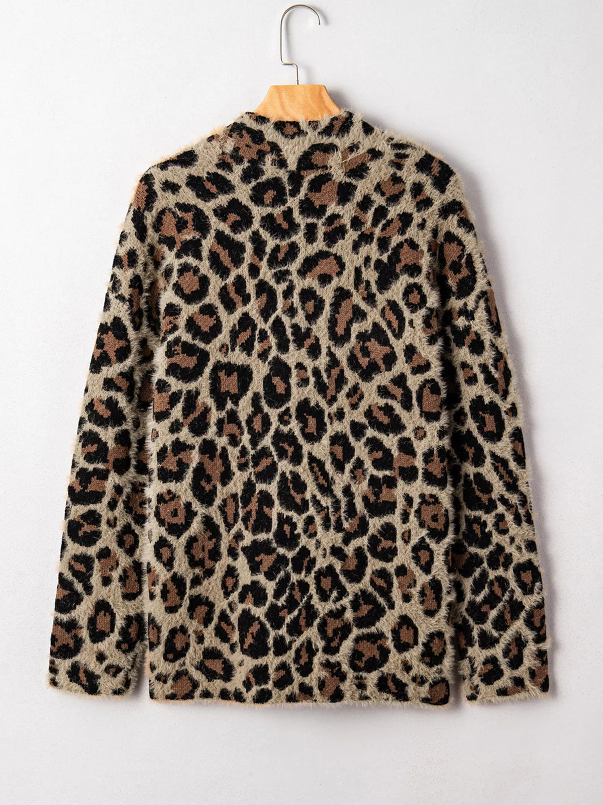 Leopard open front cardigan, full length styling