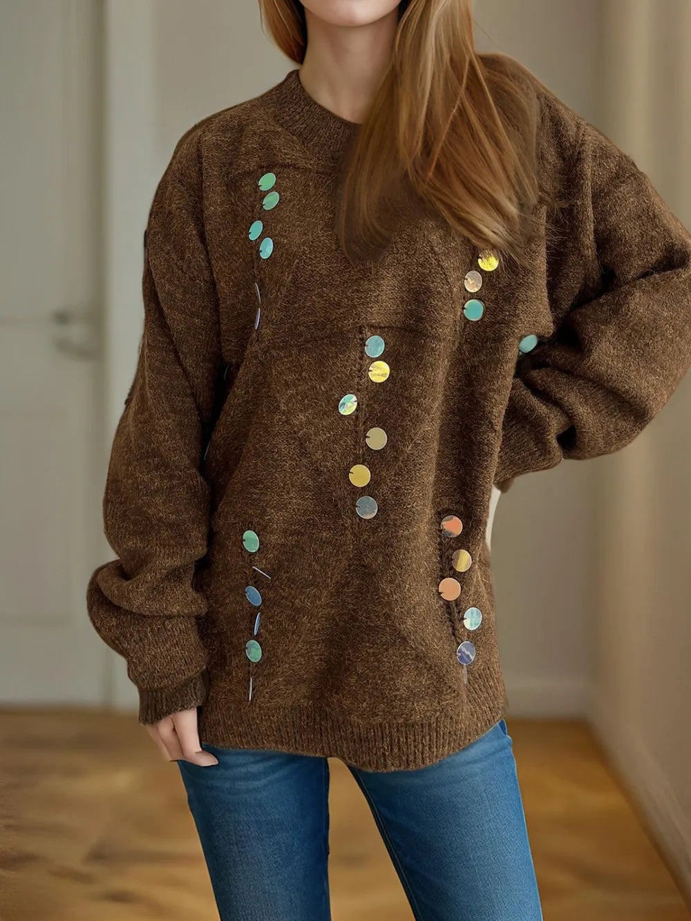 Sequin Mock Neck Long Sleeve Sweater view 8
