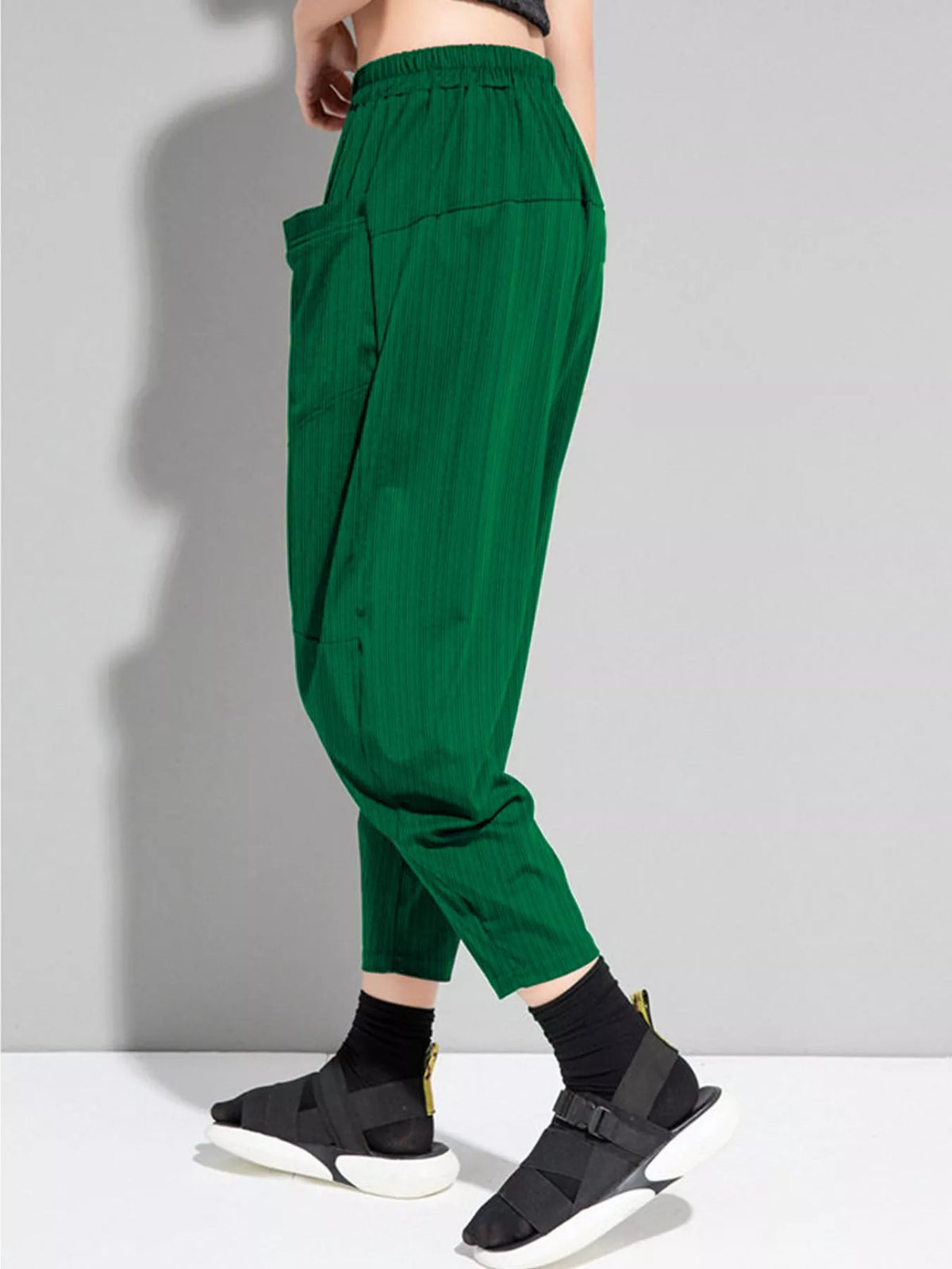Plus size loose fit harem pants full length view