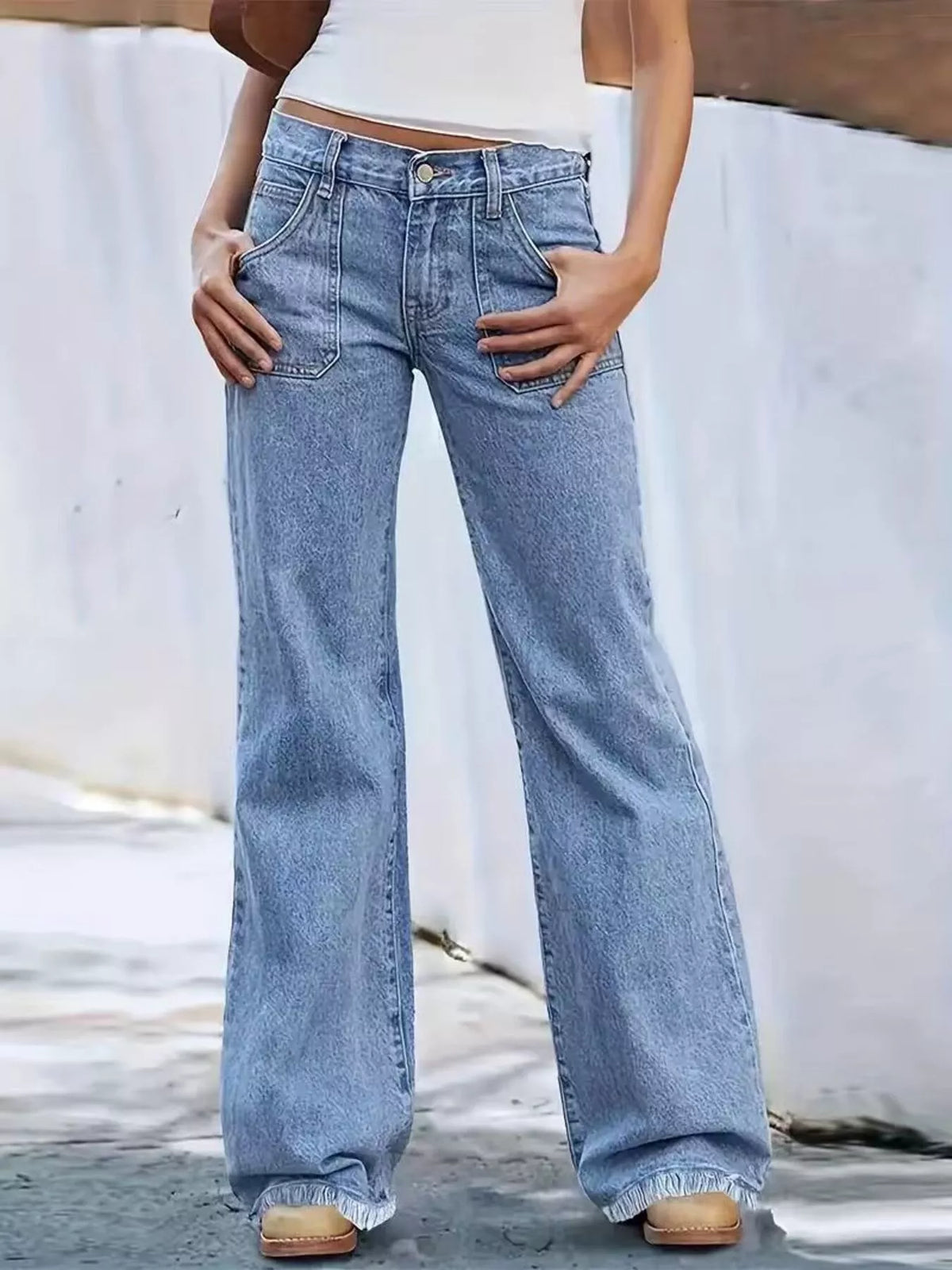 Light blue wide leg jeans full length