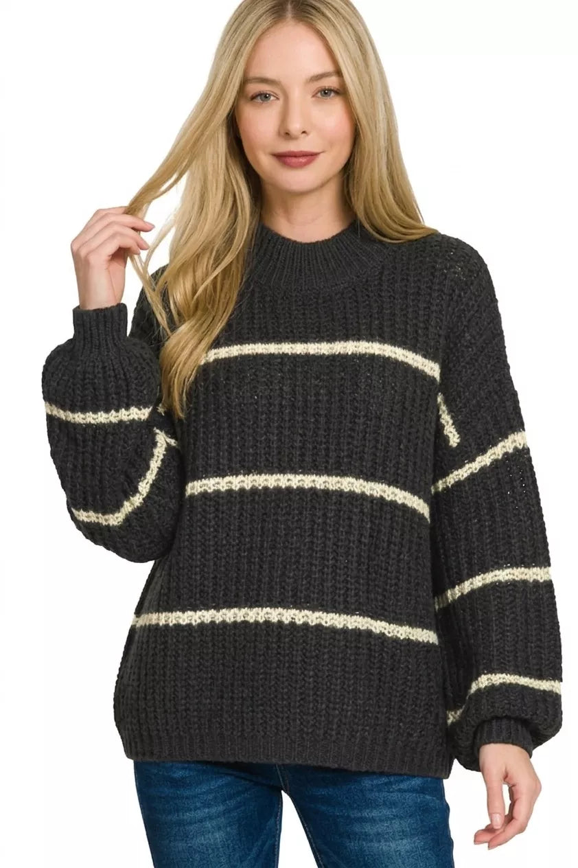 Cozy oversize striped sweater styled on model