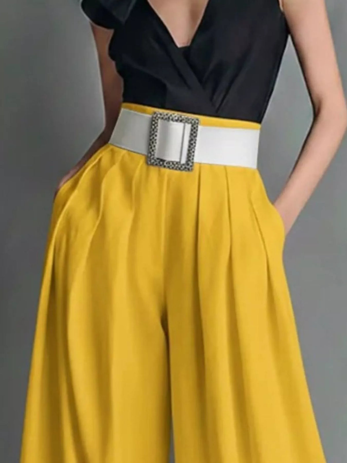 High waisted wide leg trousers side view