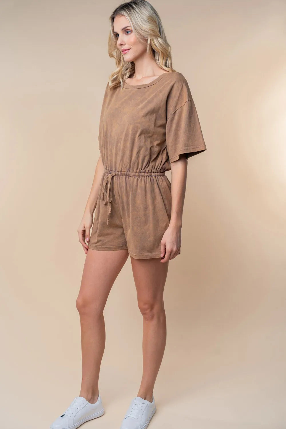 Short Sleeve Drawstring Romper detail