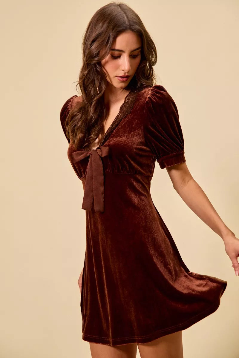 velvet short sleeve mini dress styled full length look