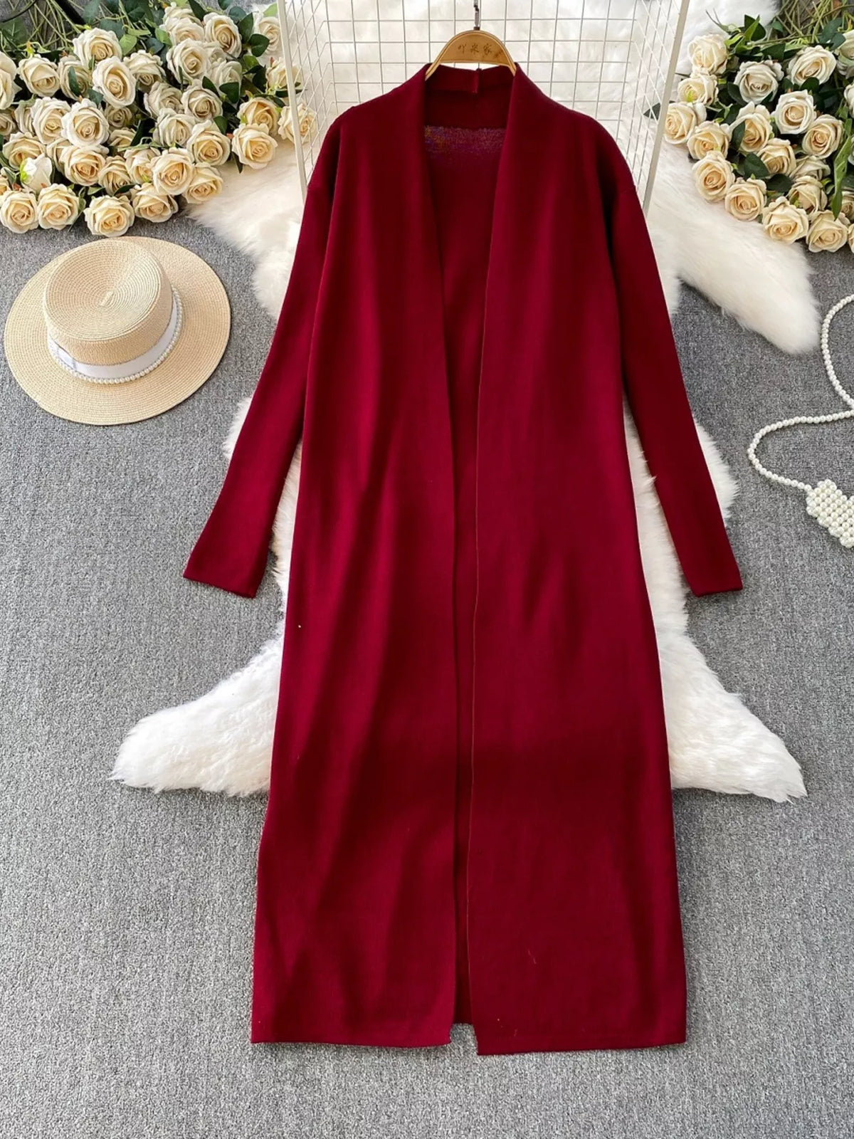 Round Neck Knitted Dress and Cardigan Set, view 9