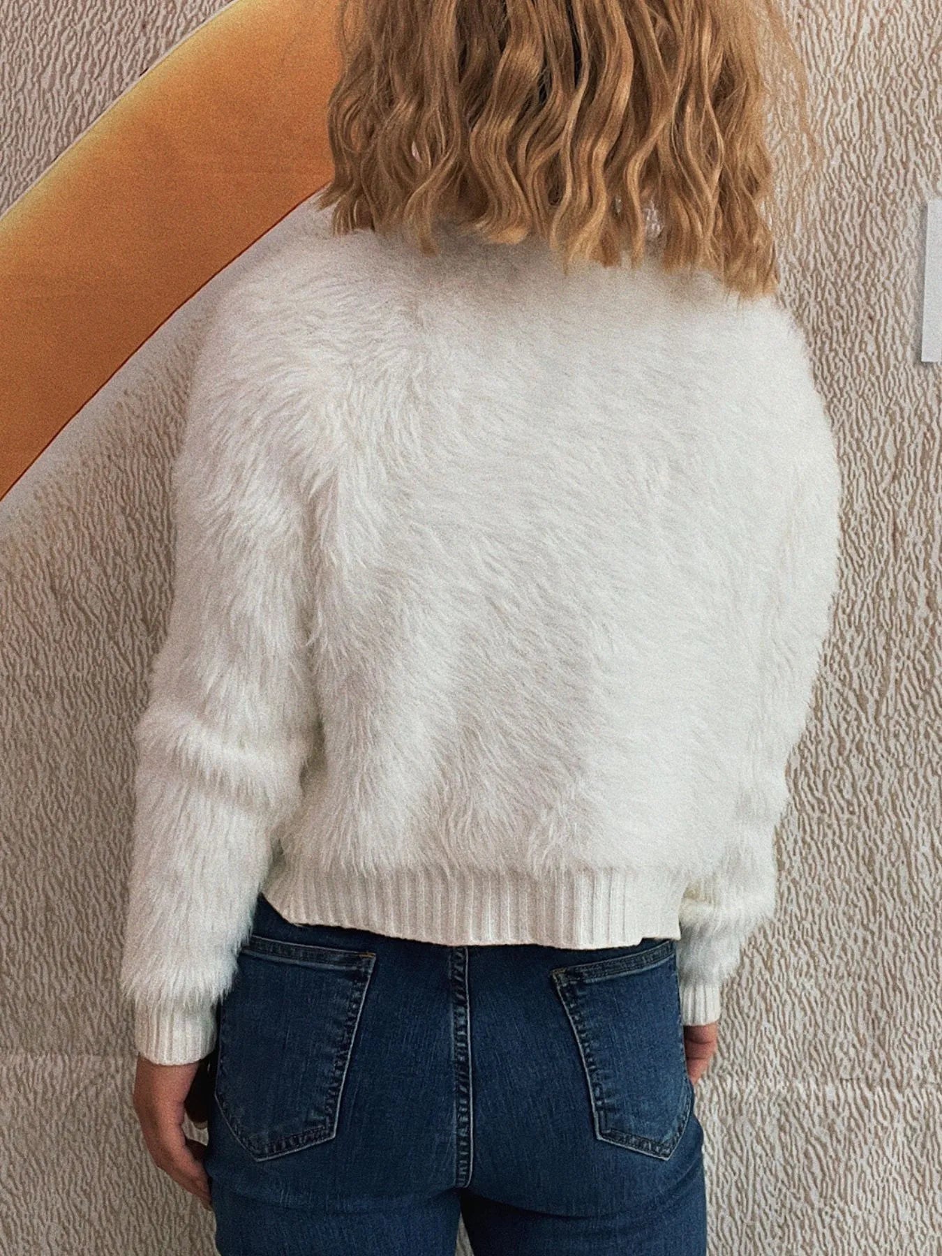 Flower Fuzzy Button-Up Cardigan - Fashorio