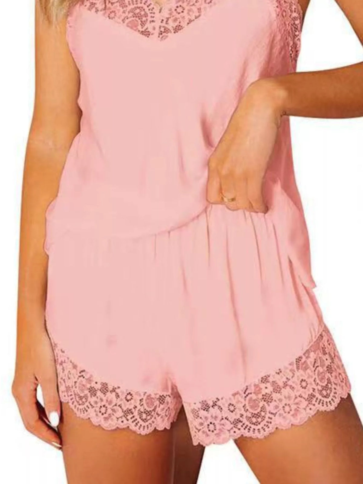 Lace Trim Cami and Shorts Two Piece Lounge Set, view 12
