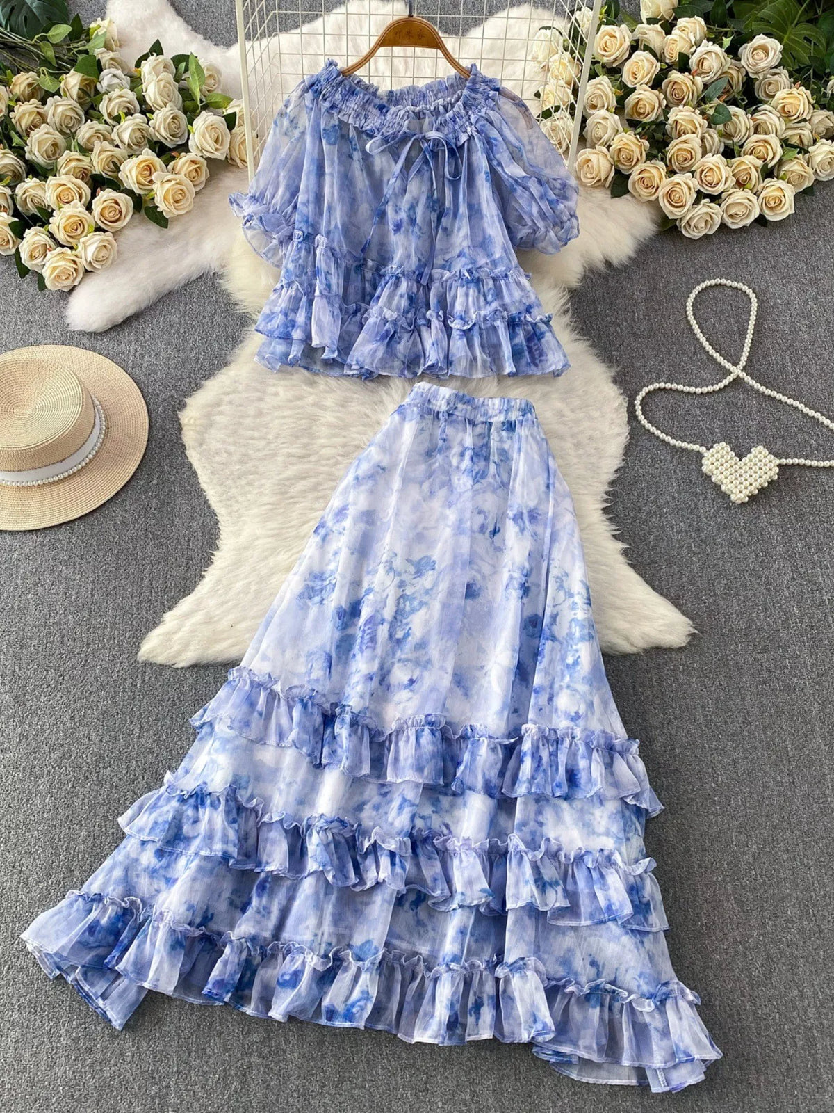Floral ruffle skirt back view