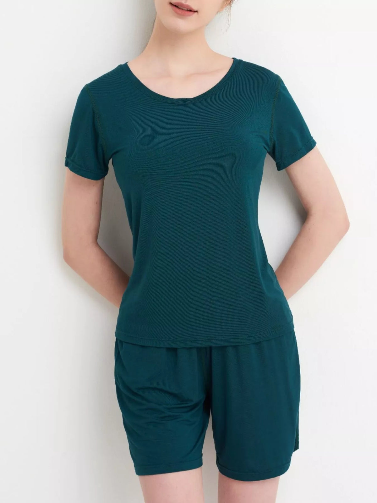 Plus Size Padded Modal Tee and Shorts Two Piece Set, view 21