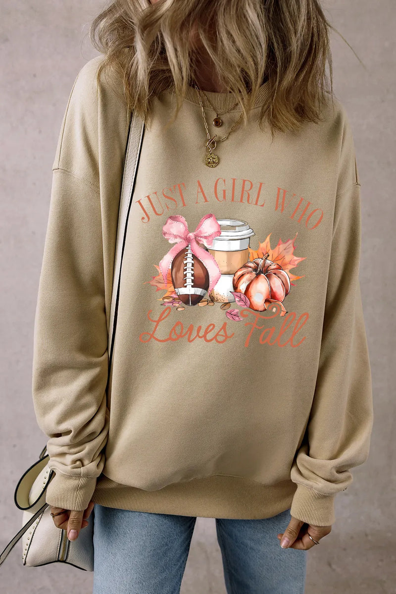 Khaki graphic round neck long sleeve sweatshirt