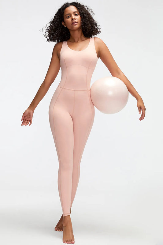 Crisscross Wide Strap Active Jumpsuit Blush Pink - Fashorio