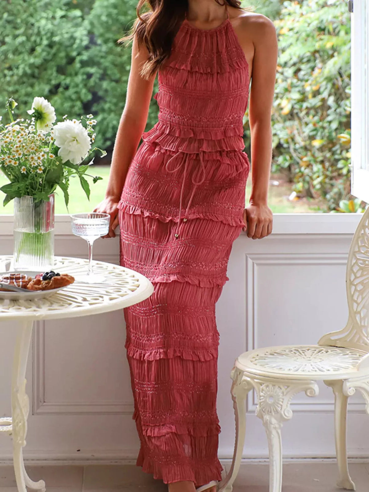 Sleeveless maxi skirt set full outfit
