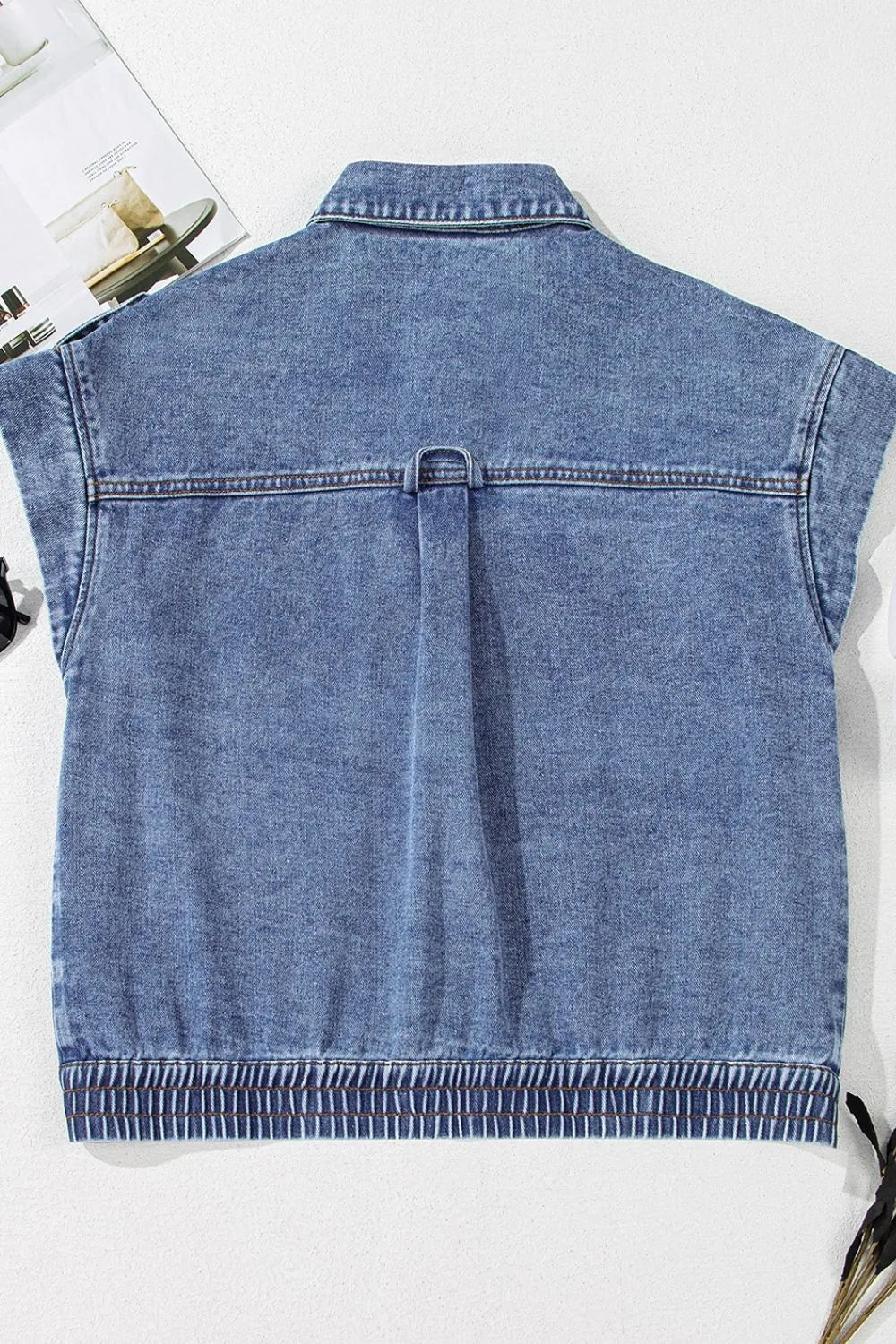 Button Up Cap Sleeve Denim Jacket - Fashorio