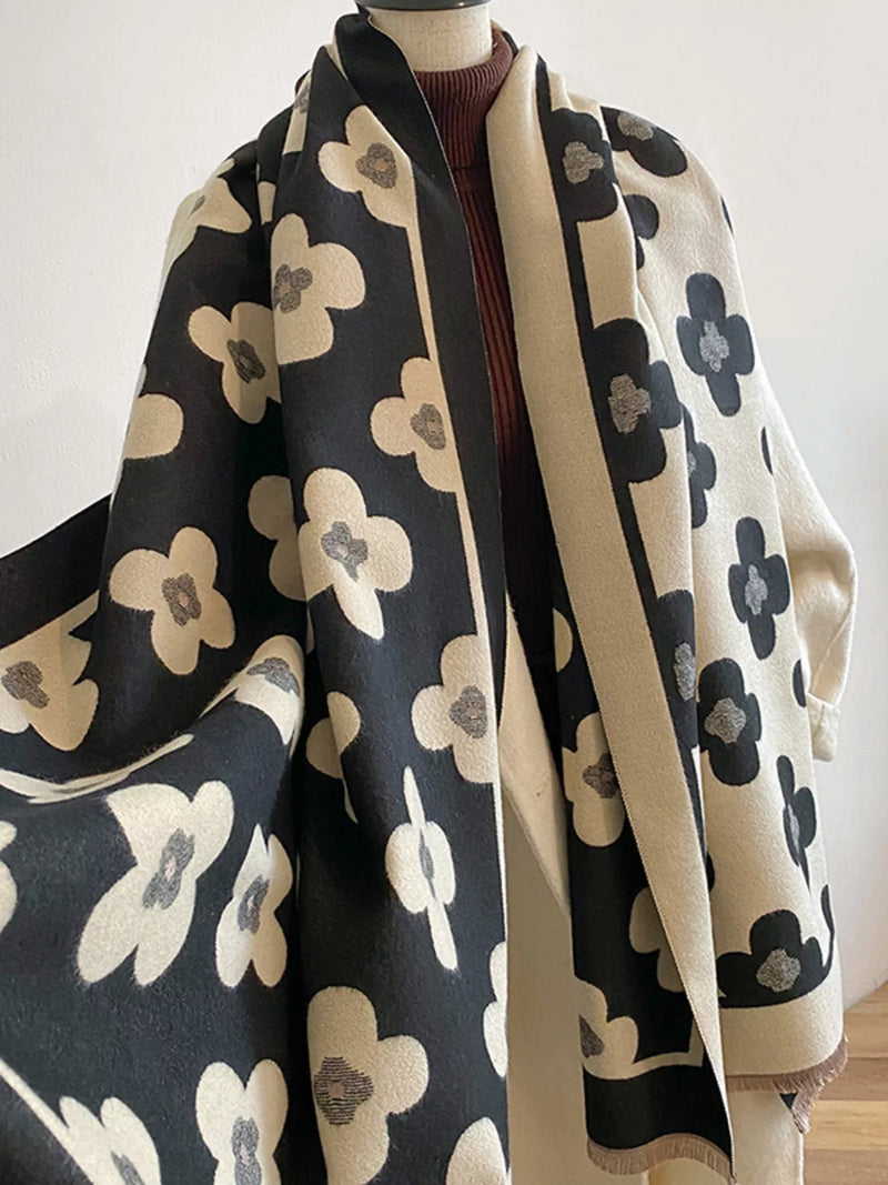 Floral print raw hem scarf front drape