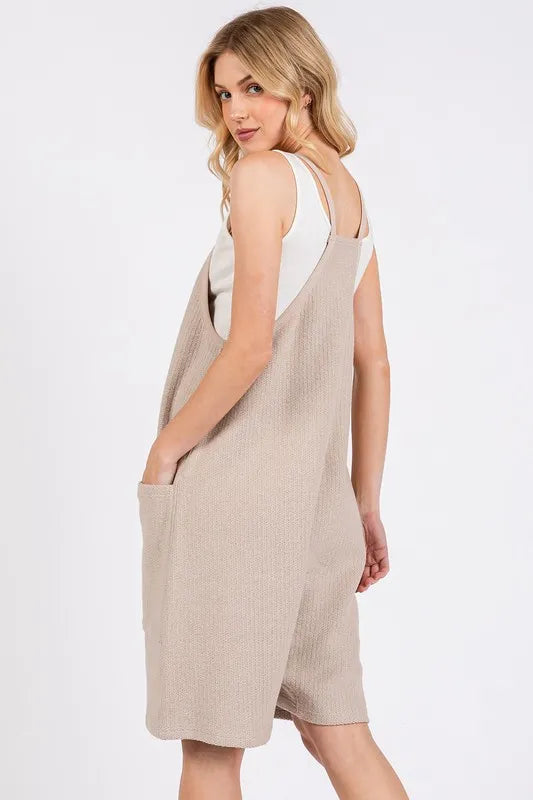 Scoop Neck Spaghetti Strap Overalls with Pockets back view