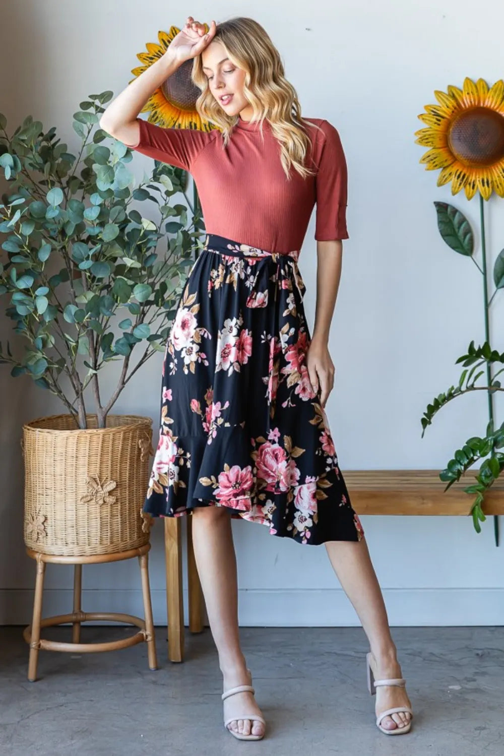 Floral Wrap Dress with Ruffle Hem