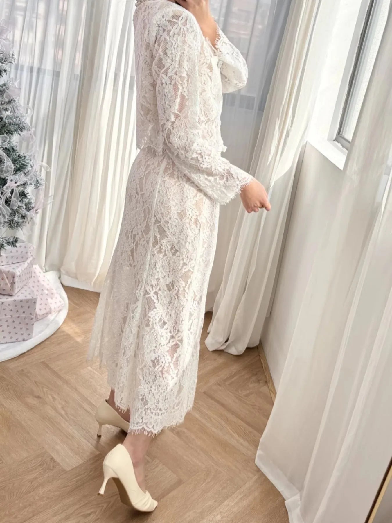 Lace Snap Down Top and Skirt Set - Fashorio