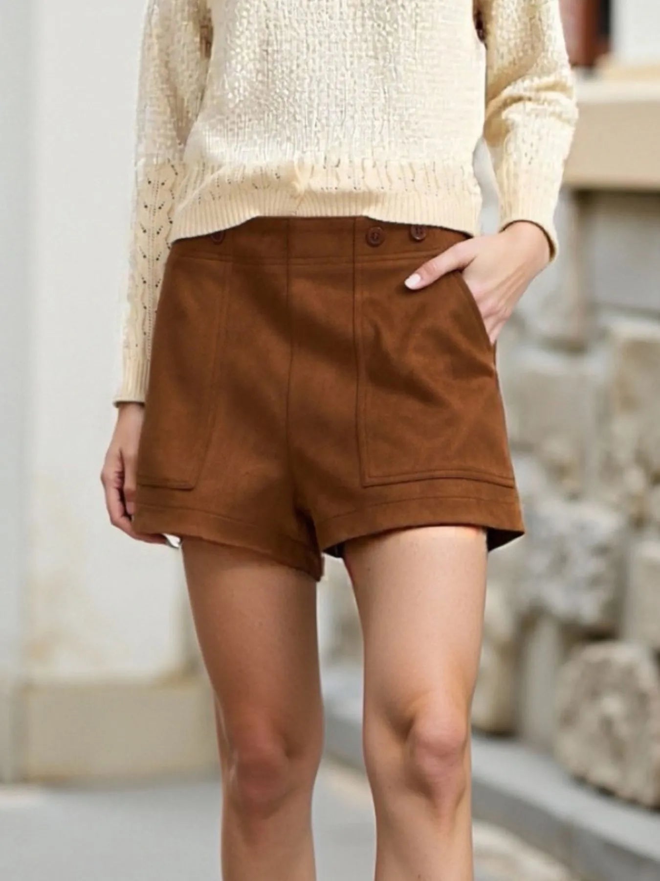 Pocketed Casual Shorts Caramel Color - Fashorio