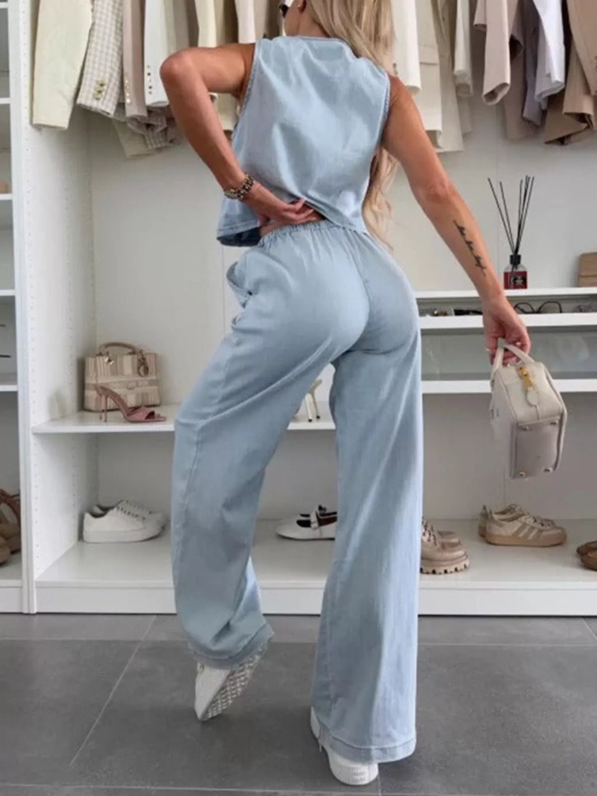 Denim two piece set front view