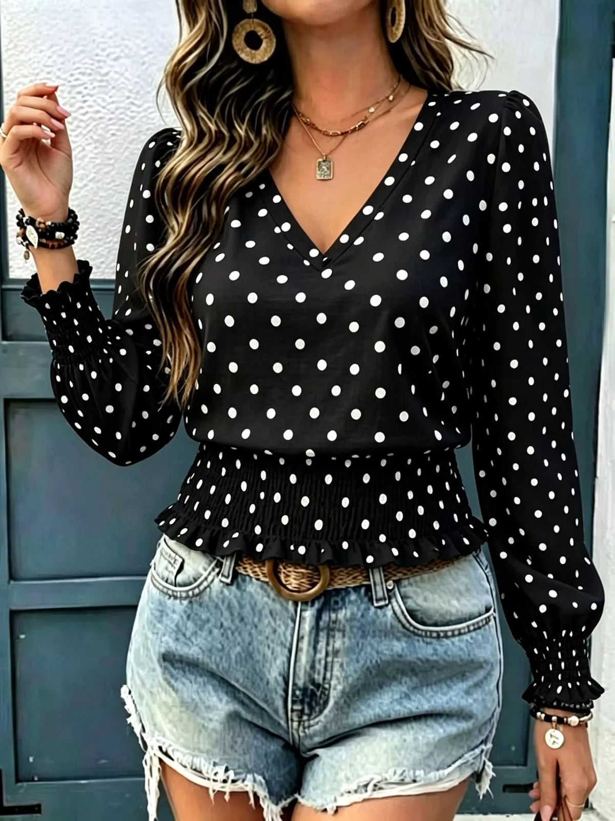 Polka dot print fabric detail