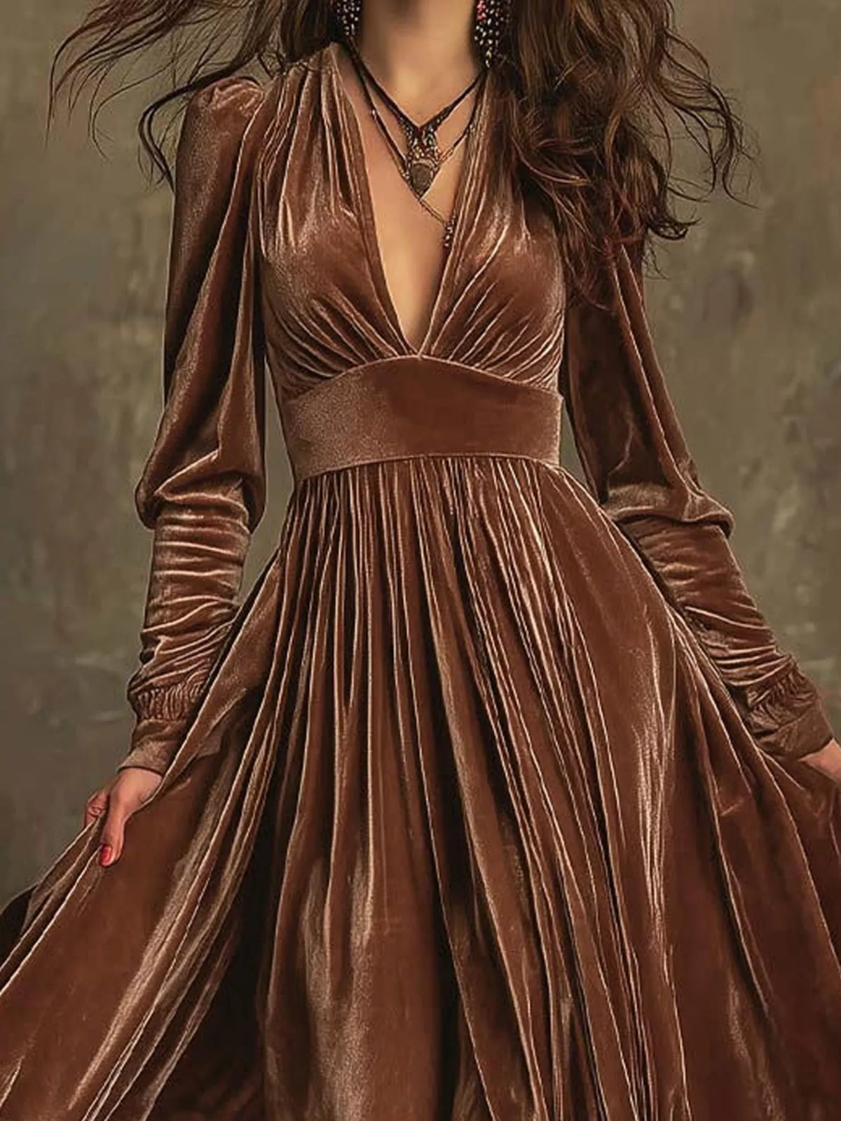 Ruffled hem long sleeve maxi dress sleeve detail