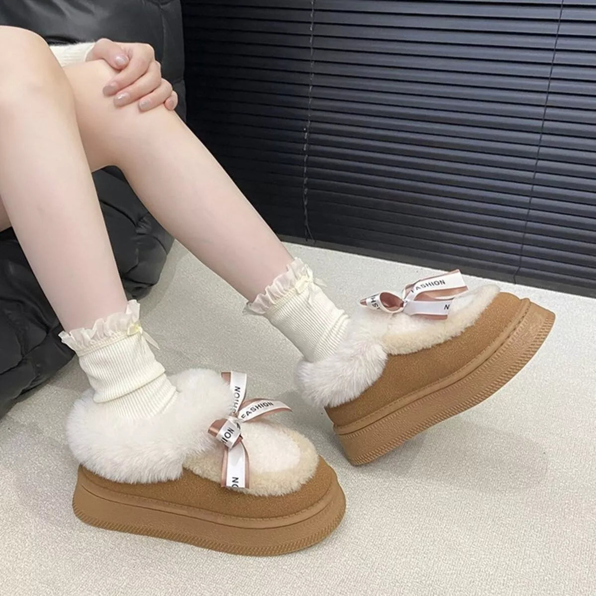 round toe platform boots ivory back view