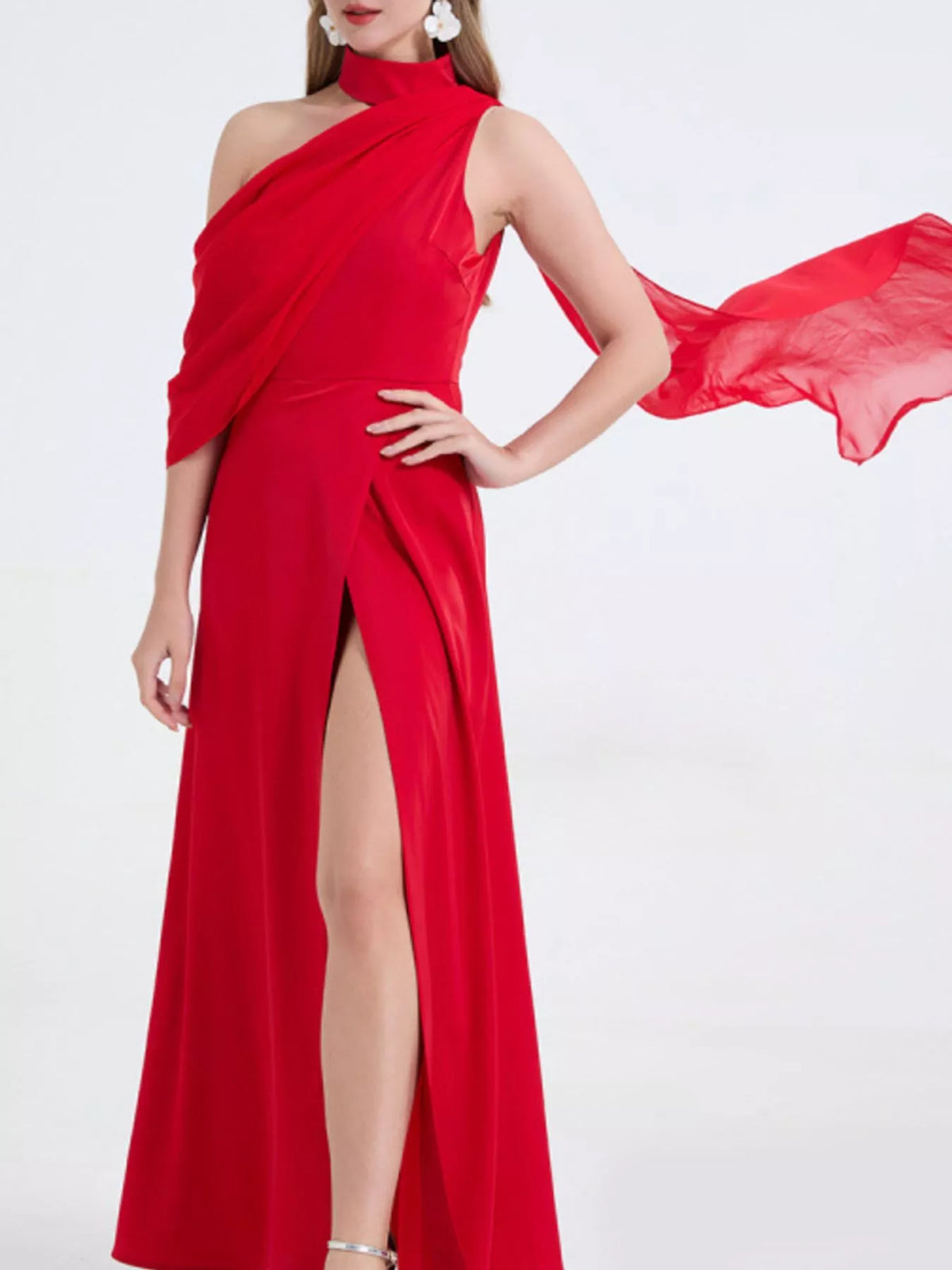 Floor length maxi dress with leg slit styling