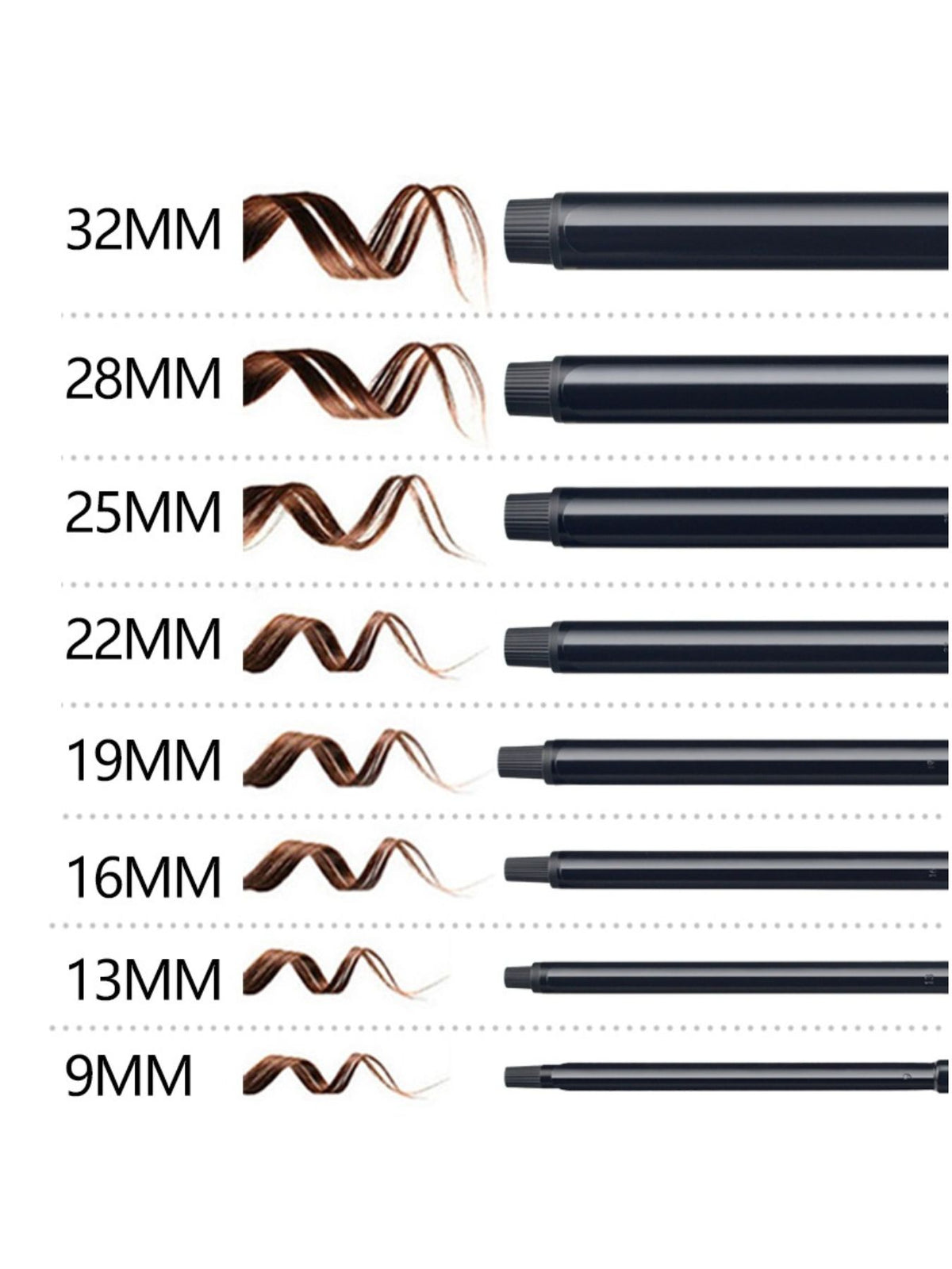 Curling iron barrel size range