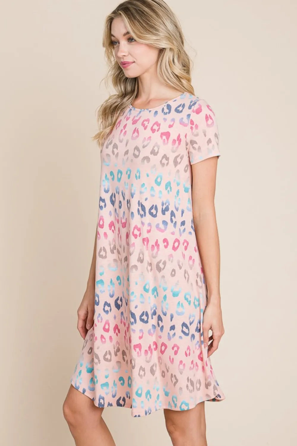 Leopard Round Neck Short Sleeve Dress side view