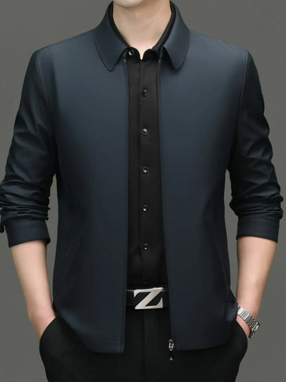 Men's Plus Size Zip Up Long Sleeve Jacket Navy Blue - Fashorio