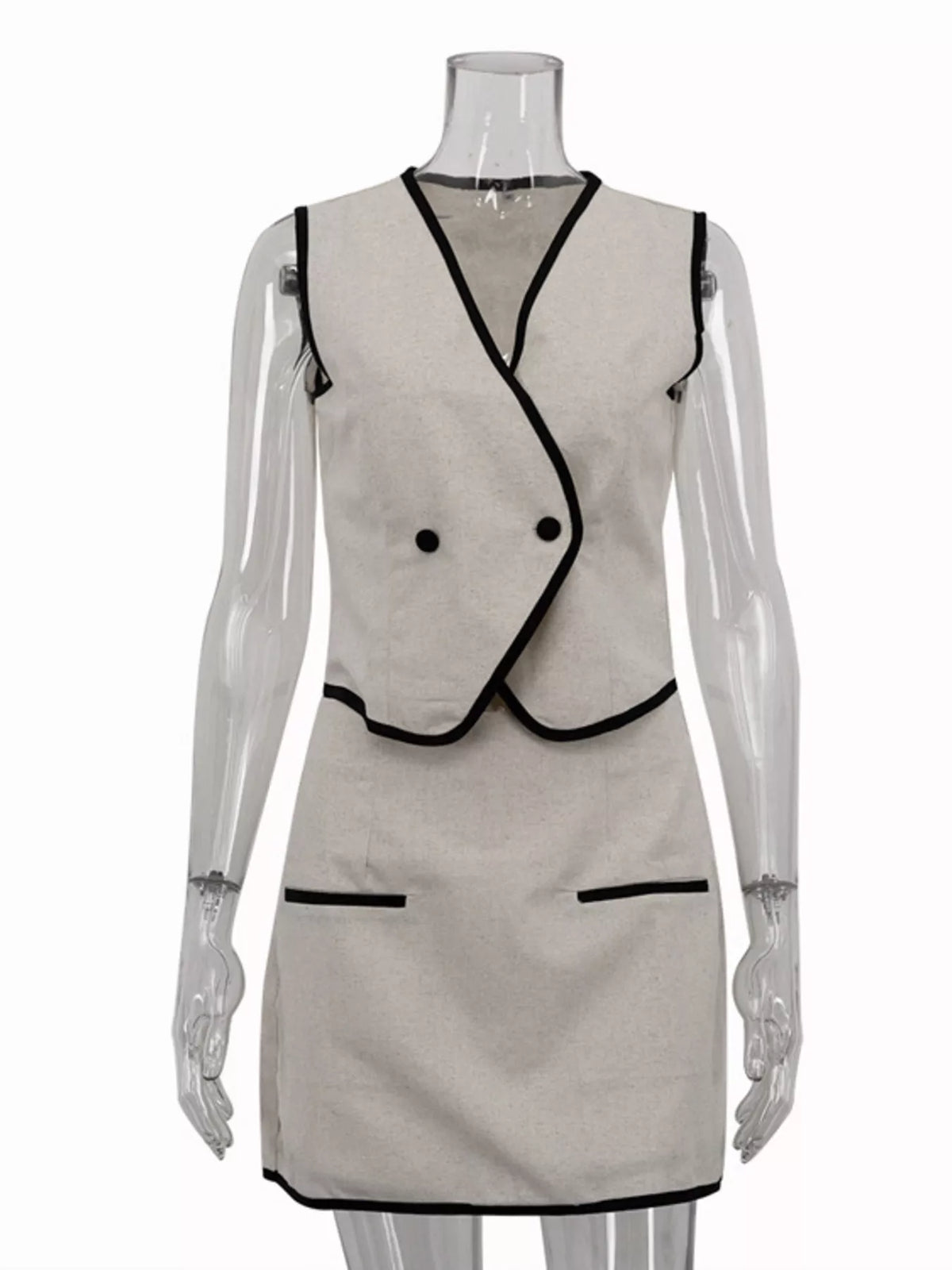 Contrast Trim Vest and Skirt Set, view 7
