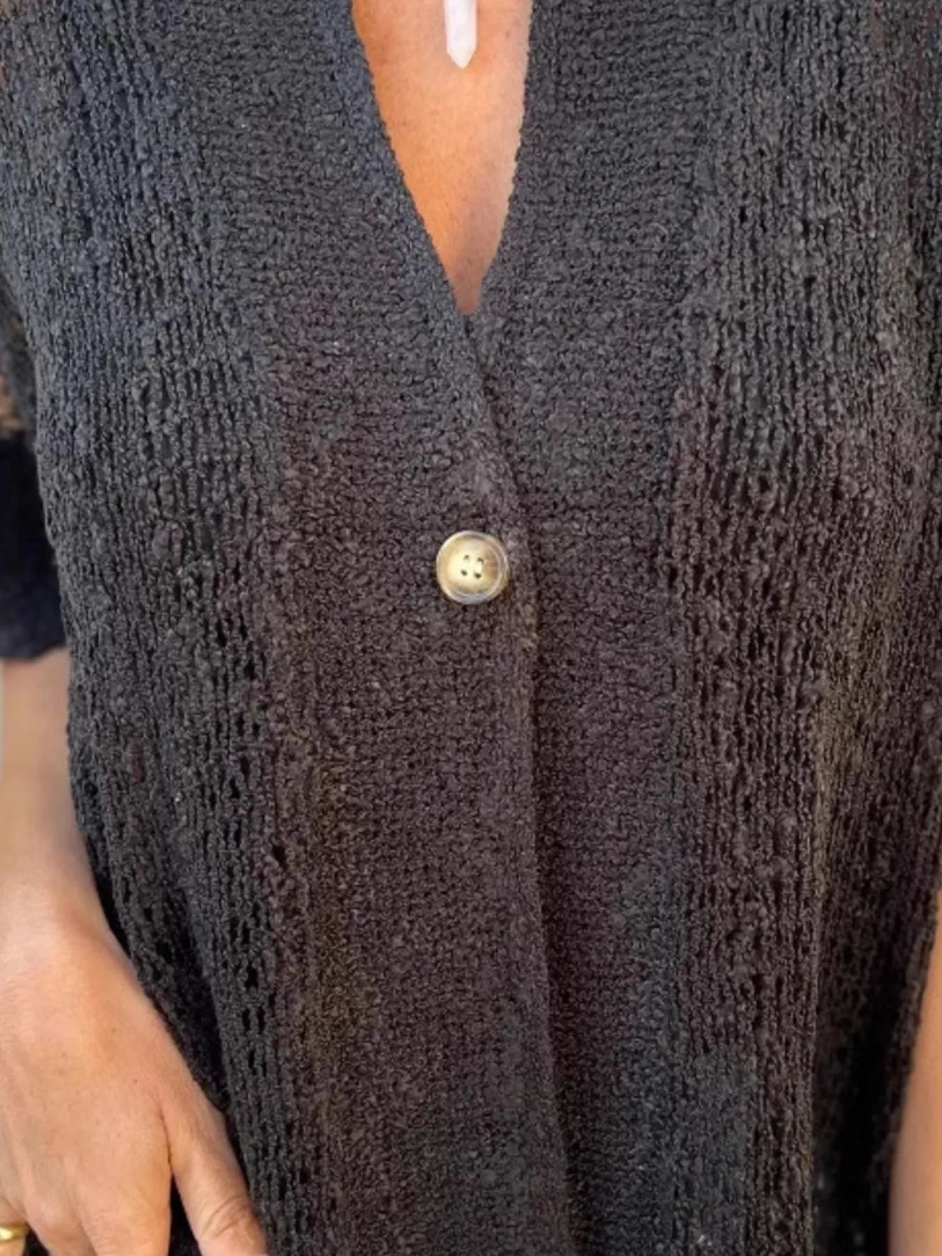 Full Size One Button Openwork Cardigan Plus Size - Fashorio