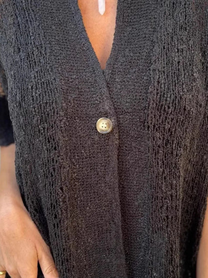 Full Size One Button Openwork Cardigan Plus Size - Fashorio