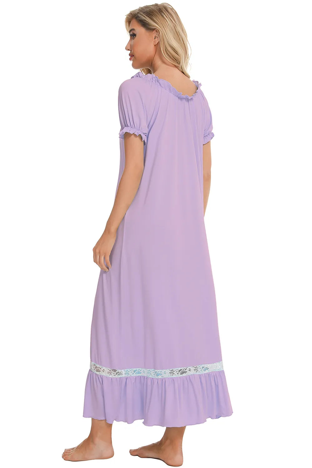 Lace Detail Short Sleeve Lounge Dress - Fashorio